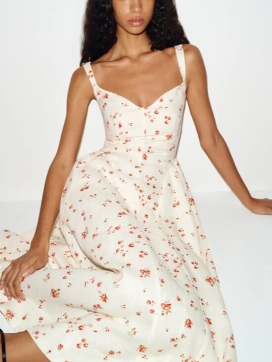 Reformation Dresses & Skirts - NEW Reformation Birdie Linen Sleeveless Midi Dress Lovie White Floral US 6 UK 10